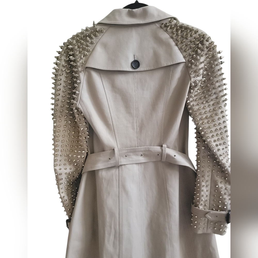 BURBERRY prorsum S 38IT 2 4 spikes studded Silver hardware khaki gabardine Italy - Picture 7 of 9
